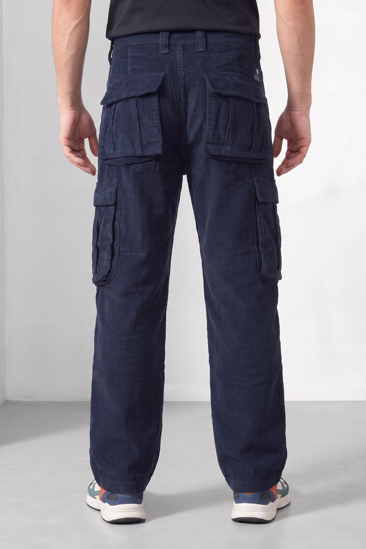 Navy Blue Premium Corduroy 6-Pocket Cargo Trousers