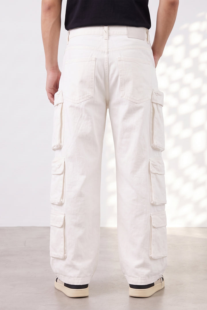 White 10 Pocket Cotton Cargo Pant