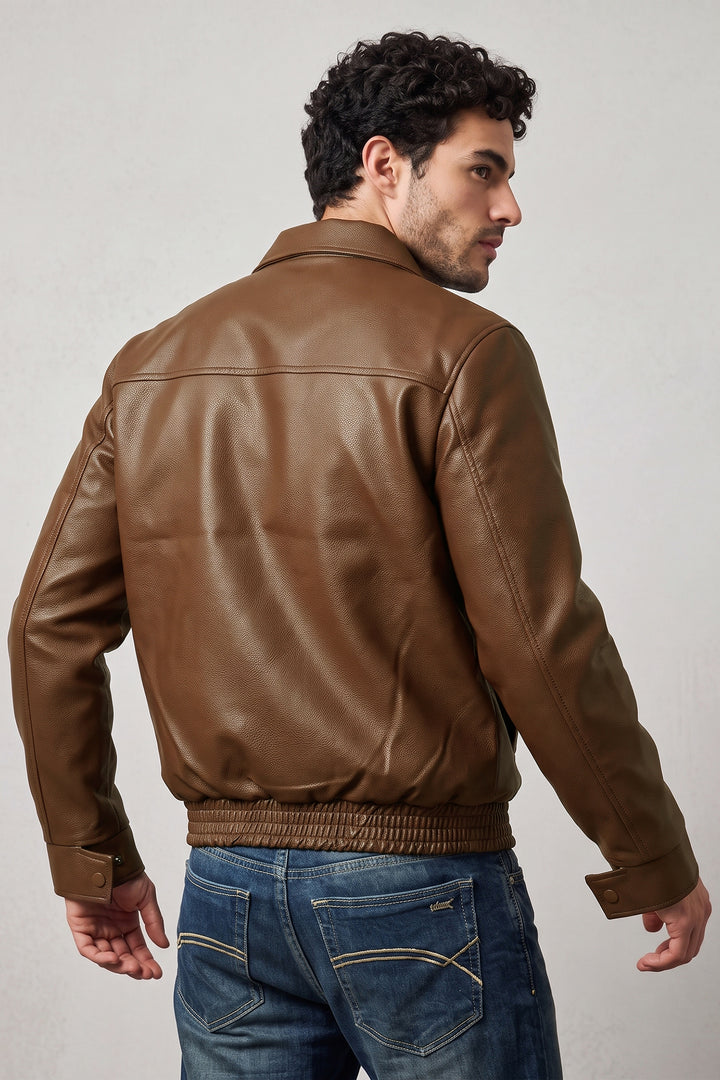 Dark Brown Fuax Leather Heavy Winter Jacket