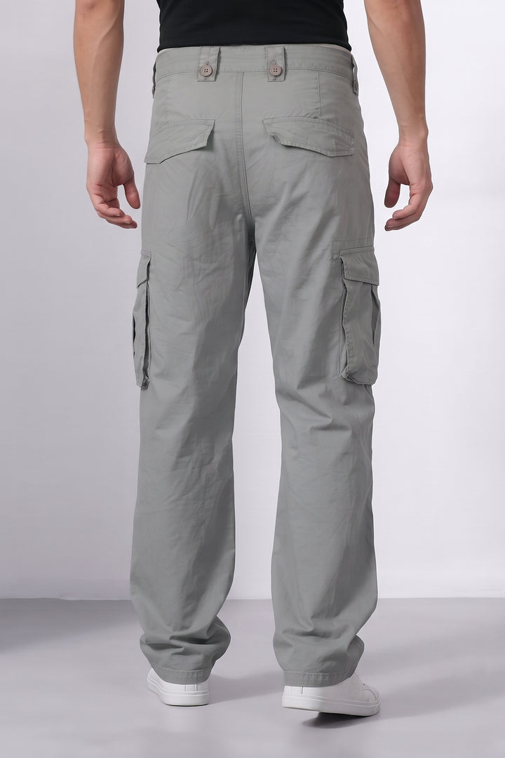 Grey Men 8 Multi Pocket Cotton Cargo Trousers