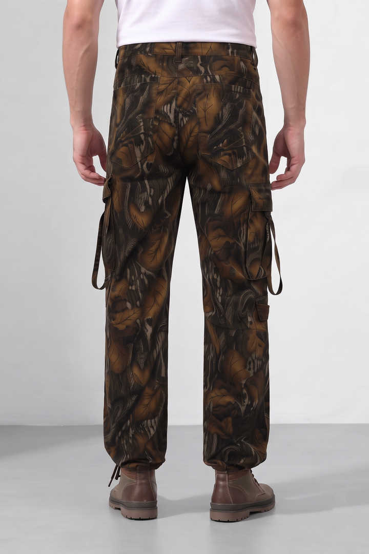 Multicolor Men Camouflage Print 8 Multi Pocket Cargo Trousers