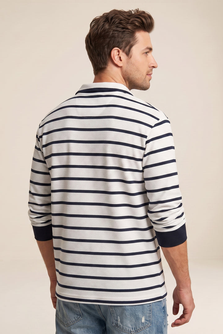 White Full Sleeve Striped Zipper T-Shirt