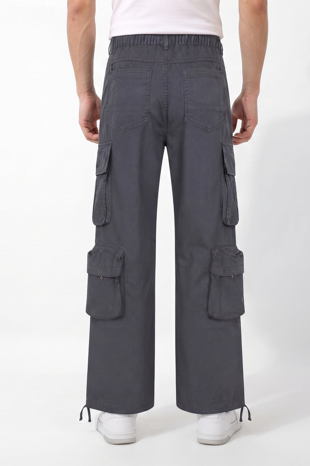 Gritstones Men's Steel Grey Utility 10 Pocket Cargo Pants