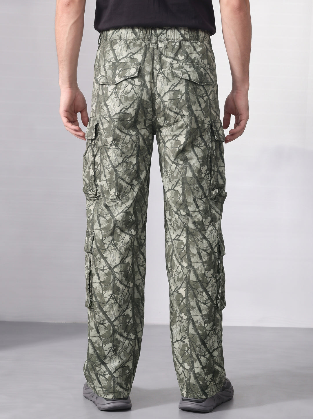 Grey Woodland Camouflage 8-Pocket Cargo Trousers