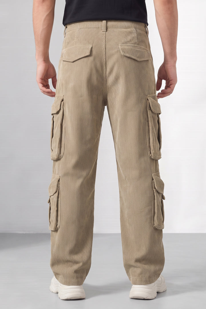 Beige Coudroy 8-Pocket Cargo Tactical Trousers