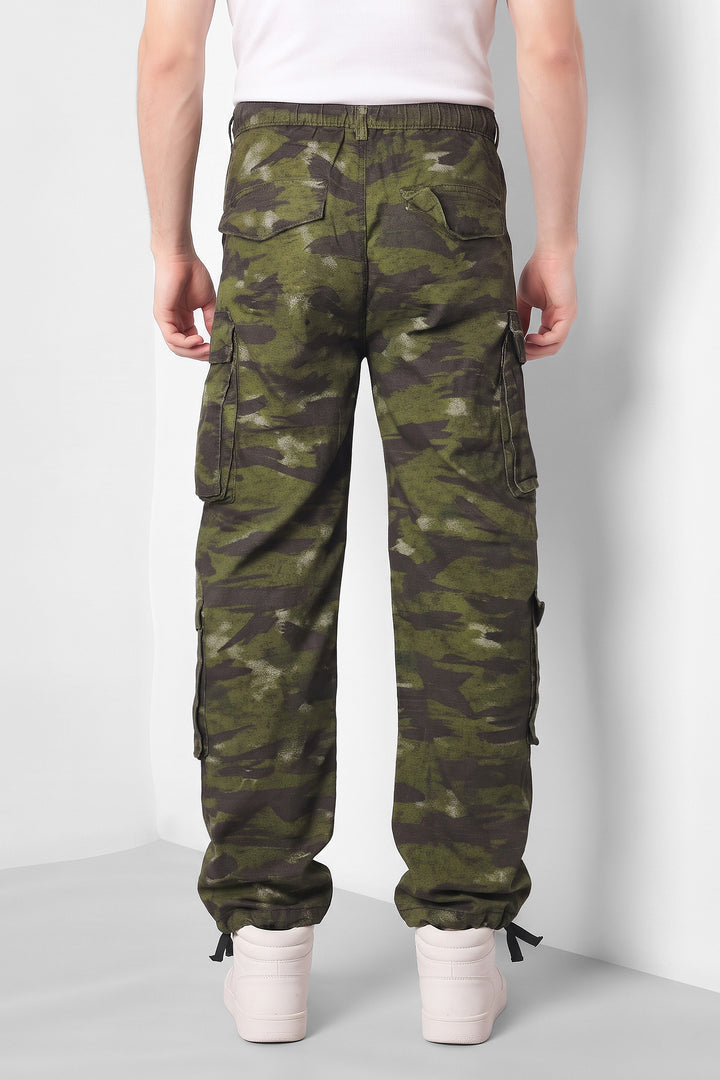 Green Camouflage Multi-Pocket Utility Cargo Trousers