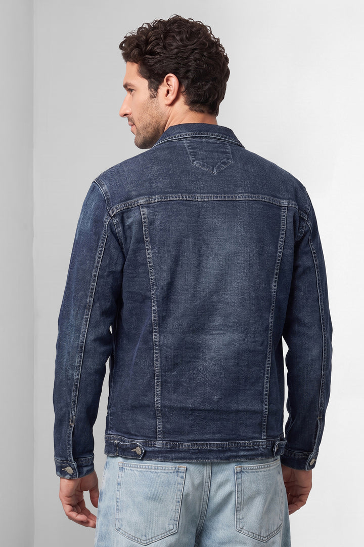 Navy Classic Denim Trucker Jacket with Button Closure
