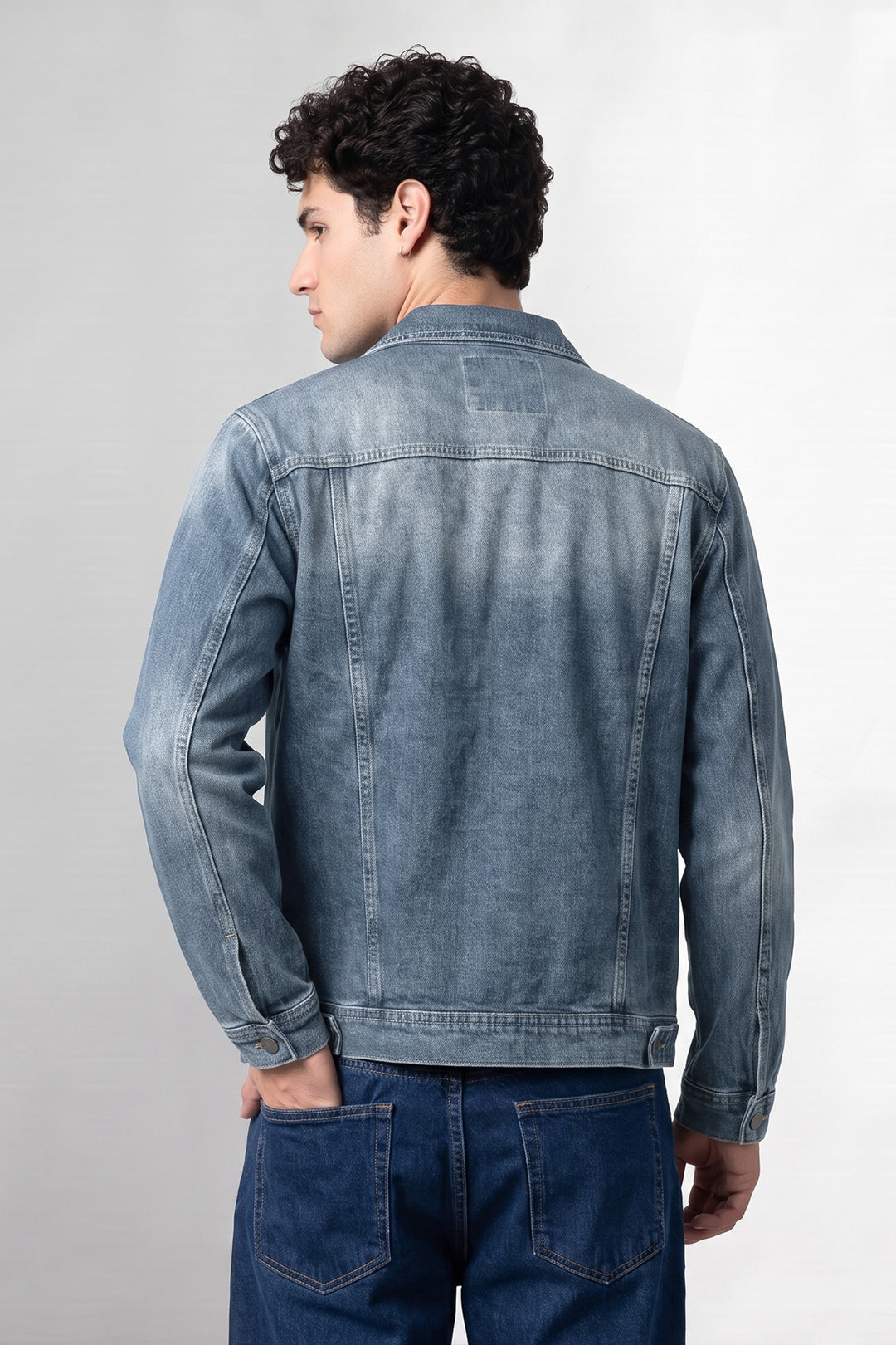 Blue Classic Denim Trucker Jacket with Button Closure