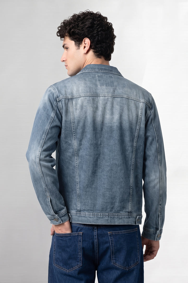 Blue Classic Denim Trucker Jacket with Button Closure