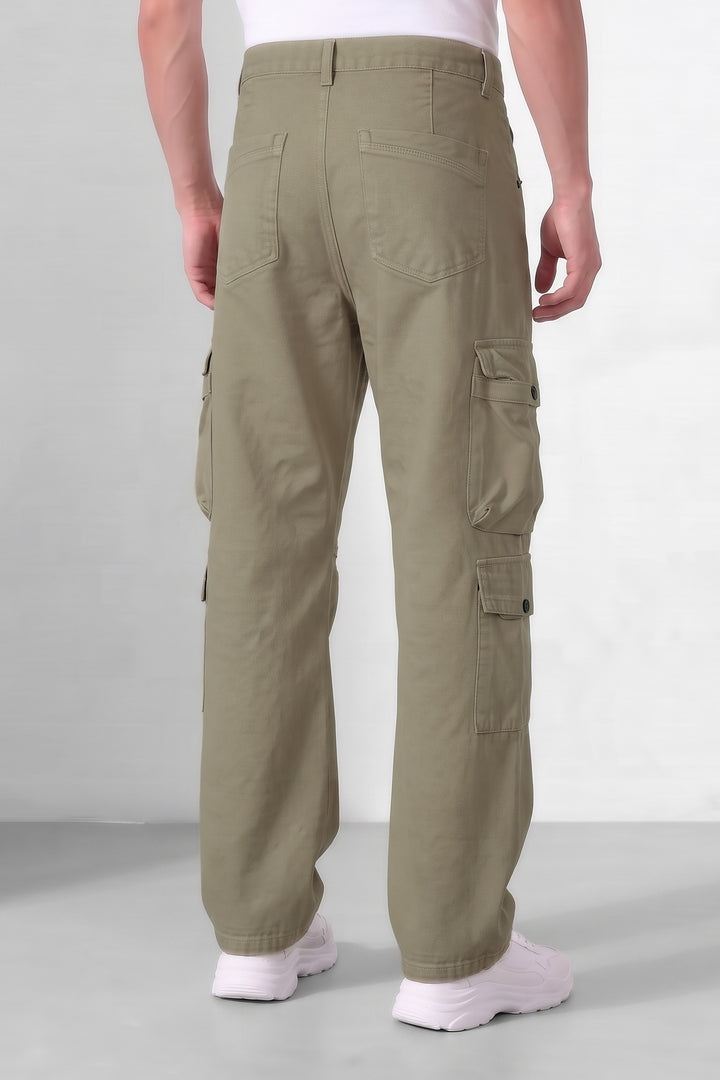 Beige Mens 8 Multi-Pocket Cargo Trousers
