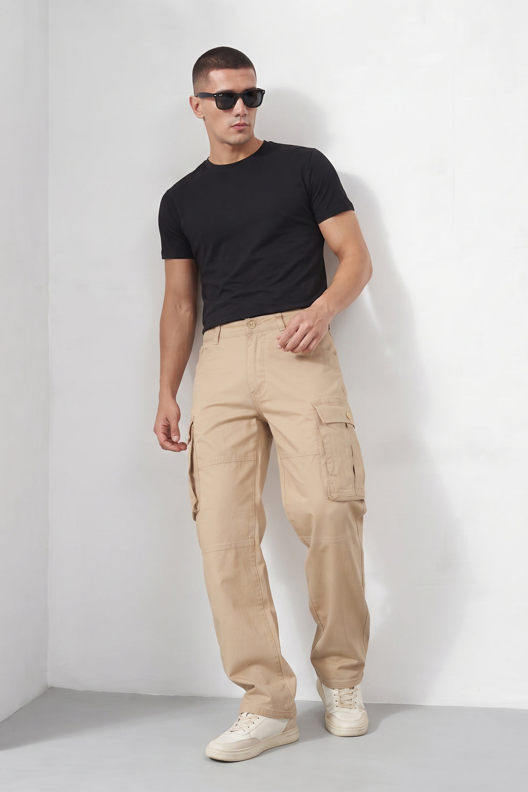 Cream Mens 6 Pocket Cargo Pants