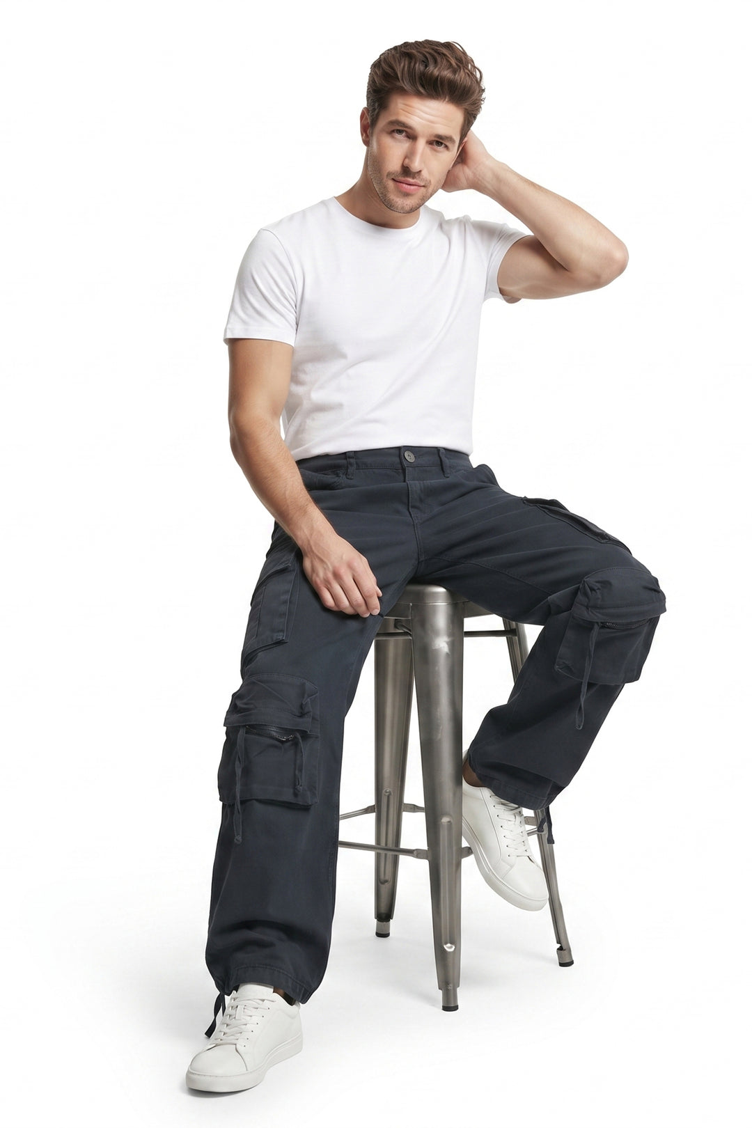 Gritstones Men's Black Utility 10 Pocket Cargo Pants