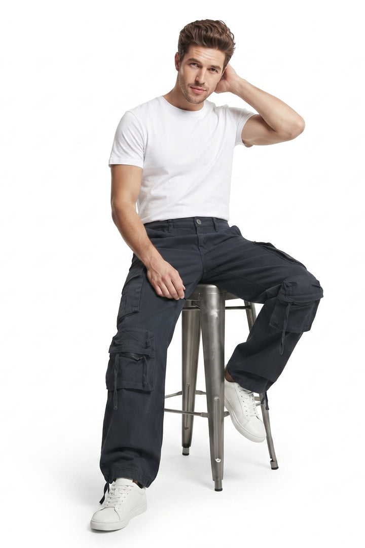 Gritstones Men's Black Utility 10 Pocket Cargo Pants