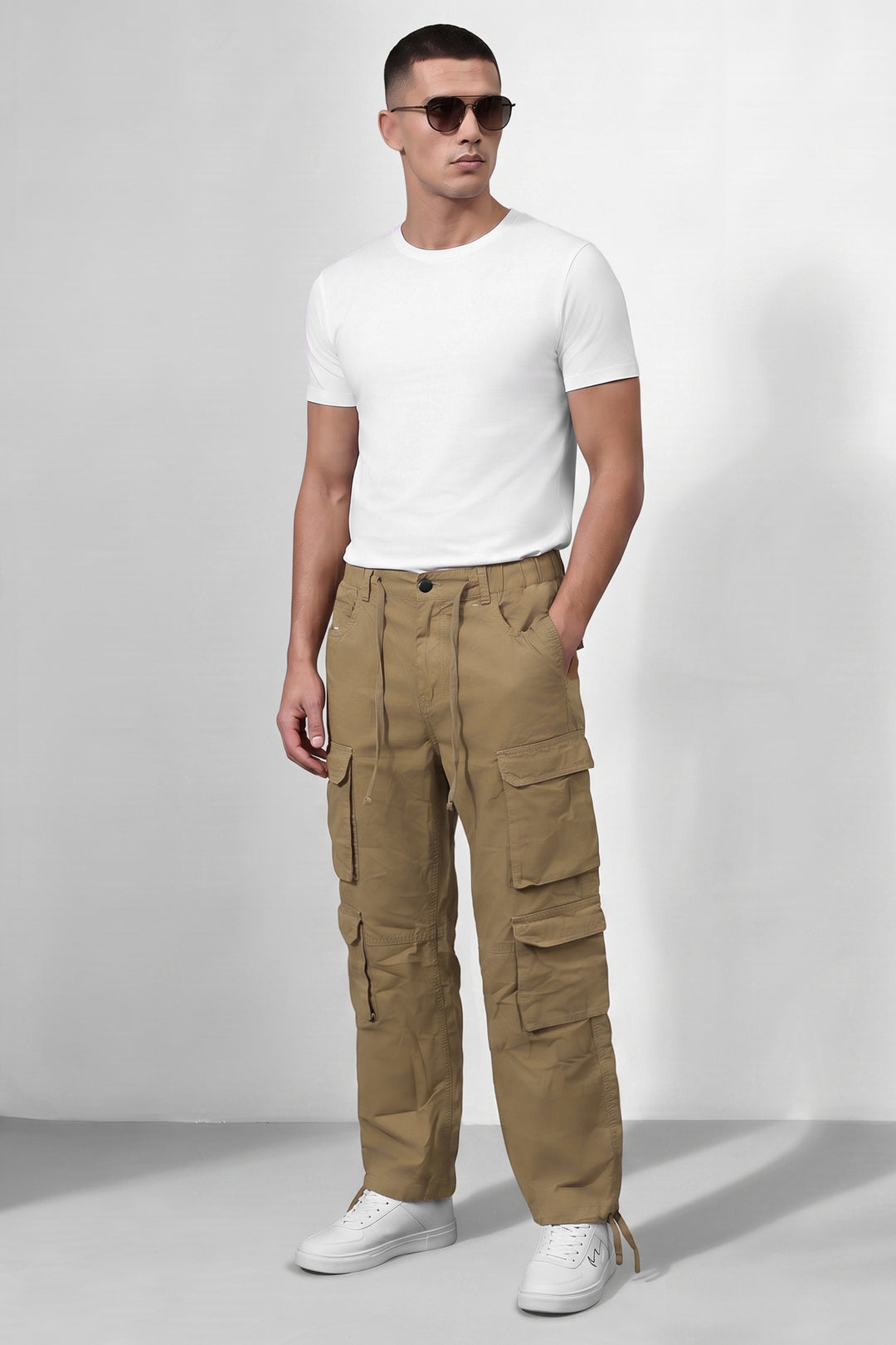 Brown Multi Mens 8 Pocket Cargo Pants