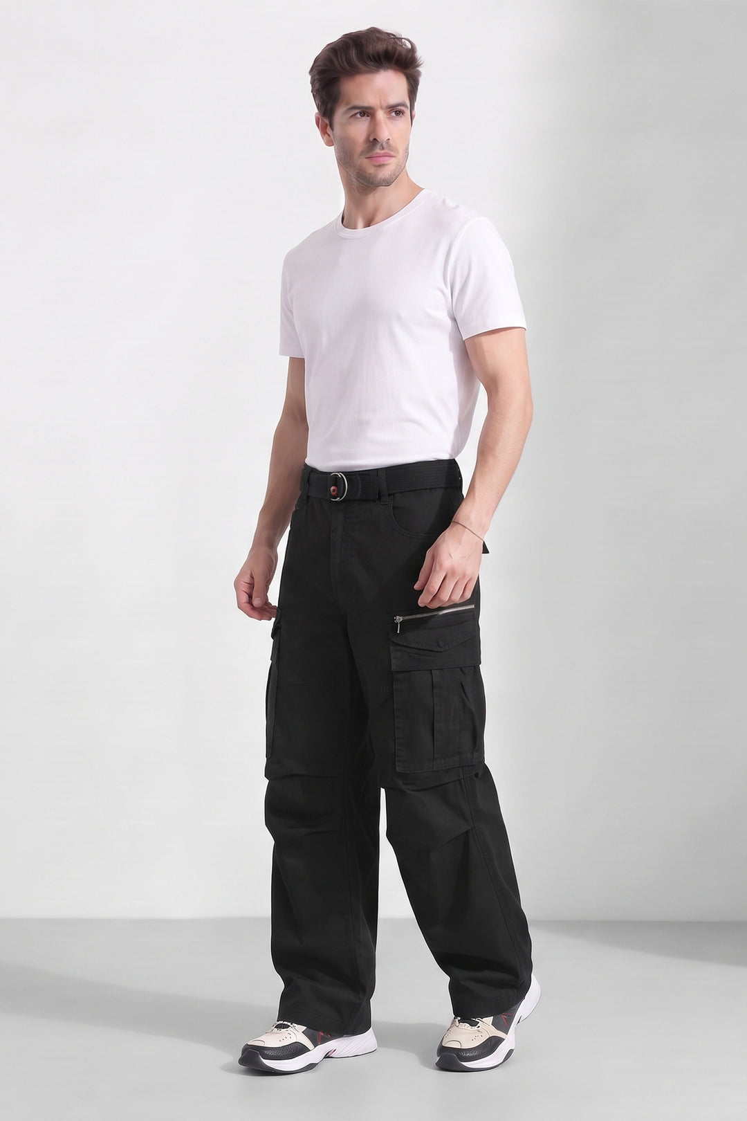 Black 6 Pocket Tactical Cargo Pants Comfortable Casual Trousers