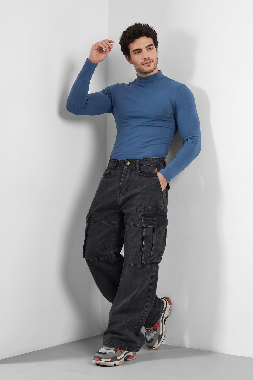 Dark Grey Baggy Denim Cargo with Multi-Pocket Utility Design