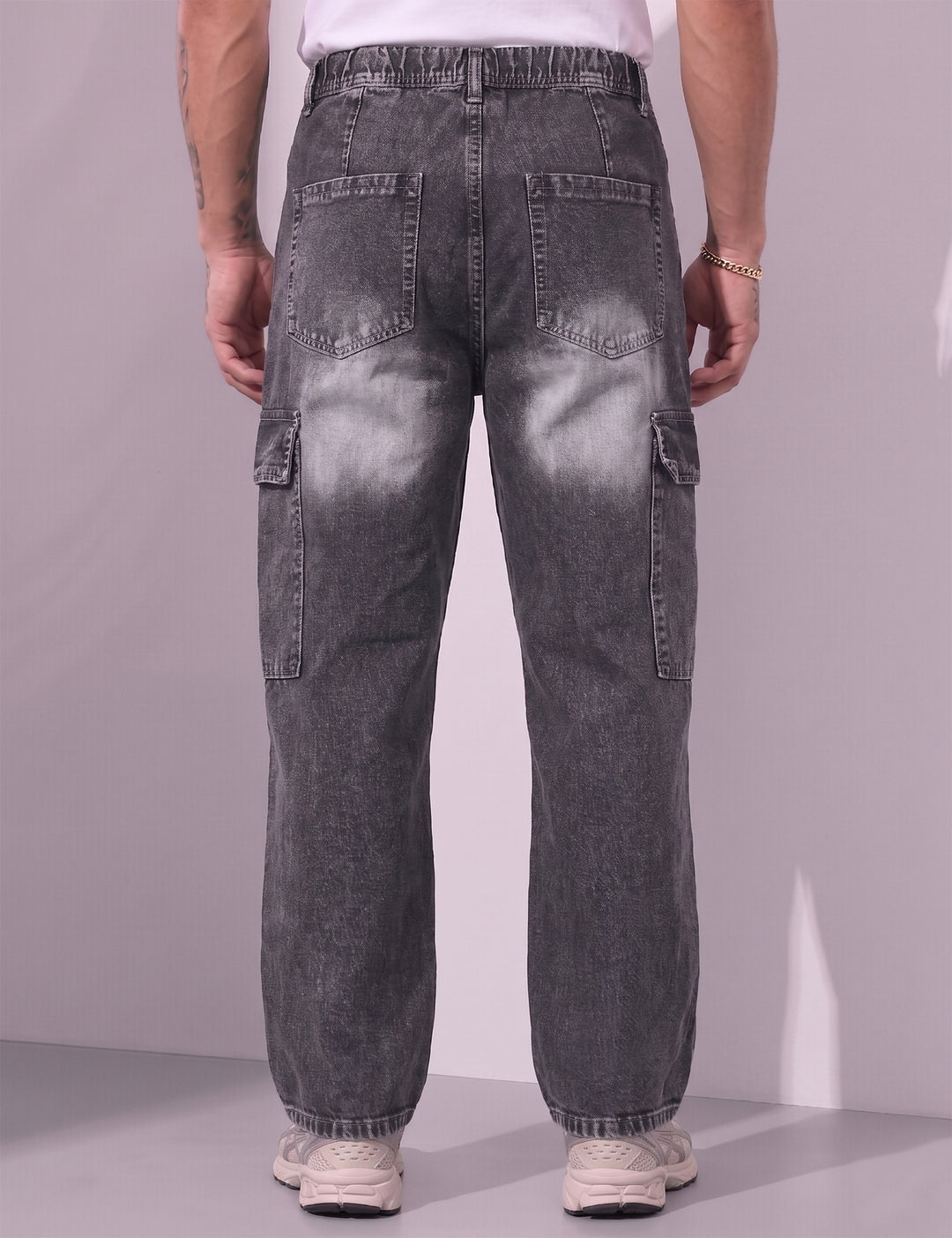 Dark Blue Men Elastic Typographic Cargo Pant