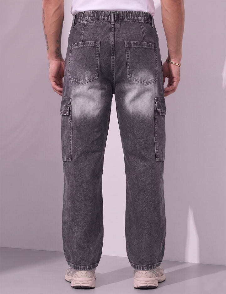 Dark Blue Men Elastic Typographic Cargo Pant