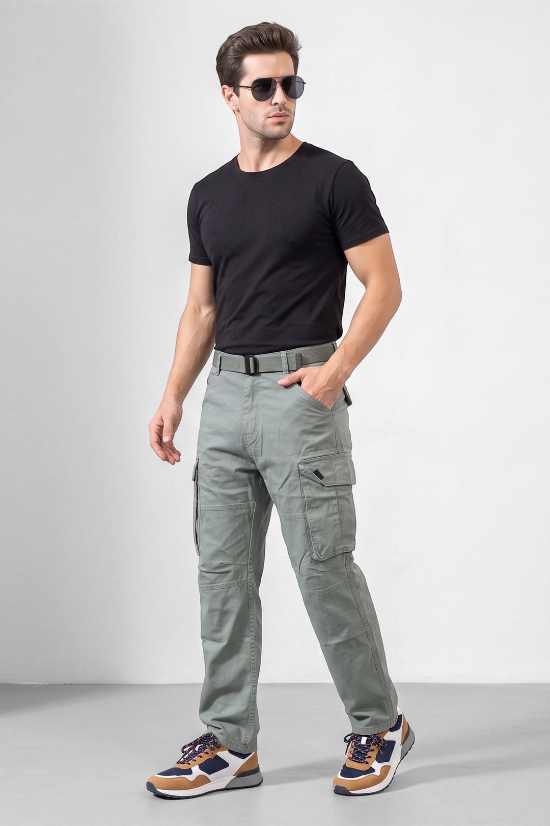 Teal Cotton 6 Pocket Cargo Pant