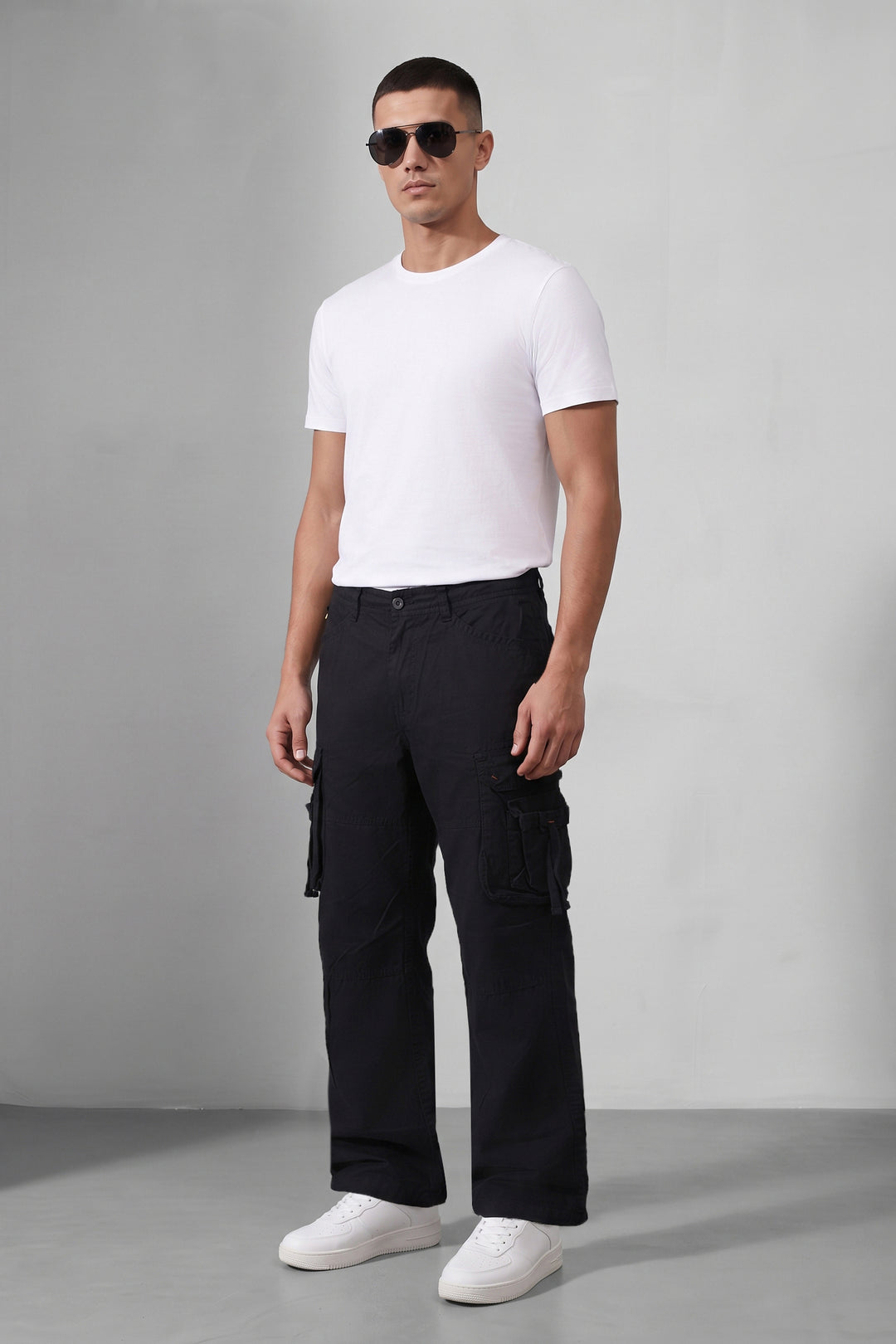 Black 6 Pocket Tactical Cargo Pants Comfortable Casual Trousers