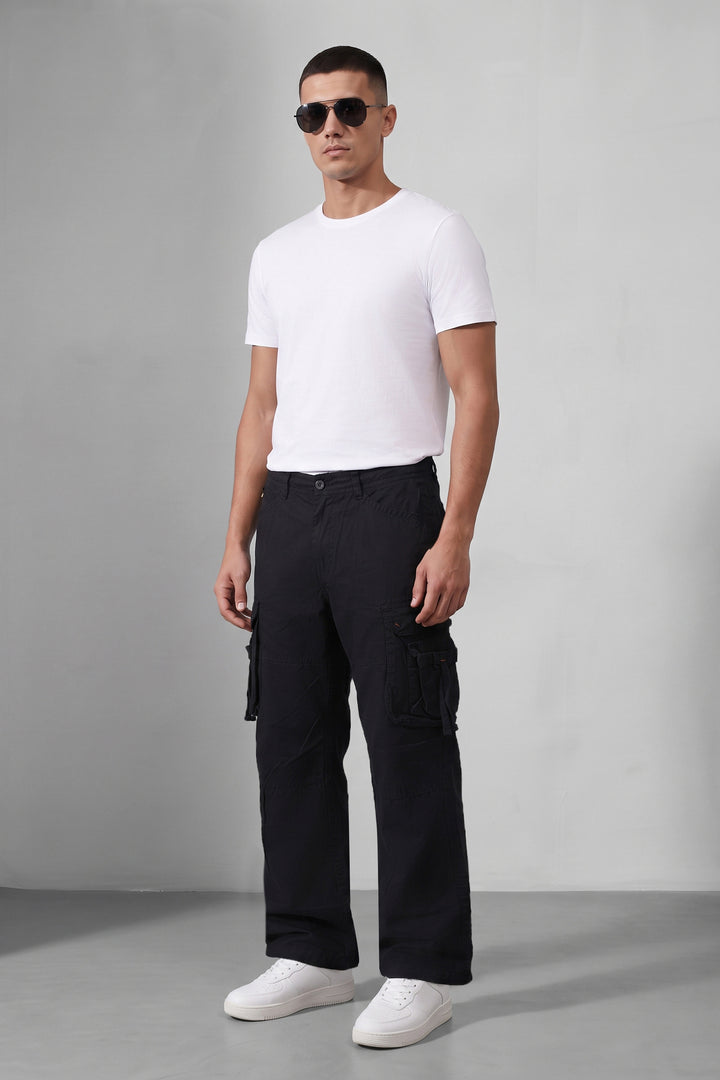 Black 6 Pocket Tactical Cargo Pants Comfortable Casual Trousers