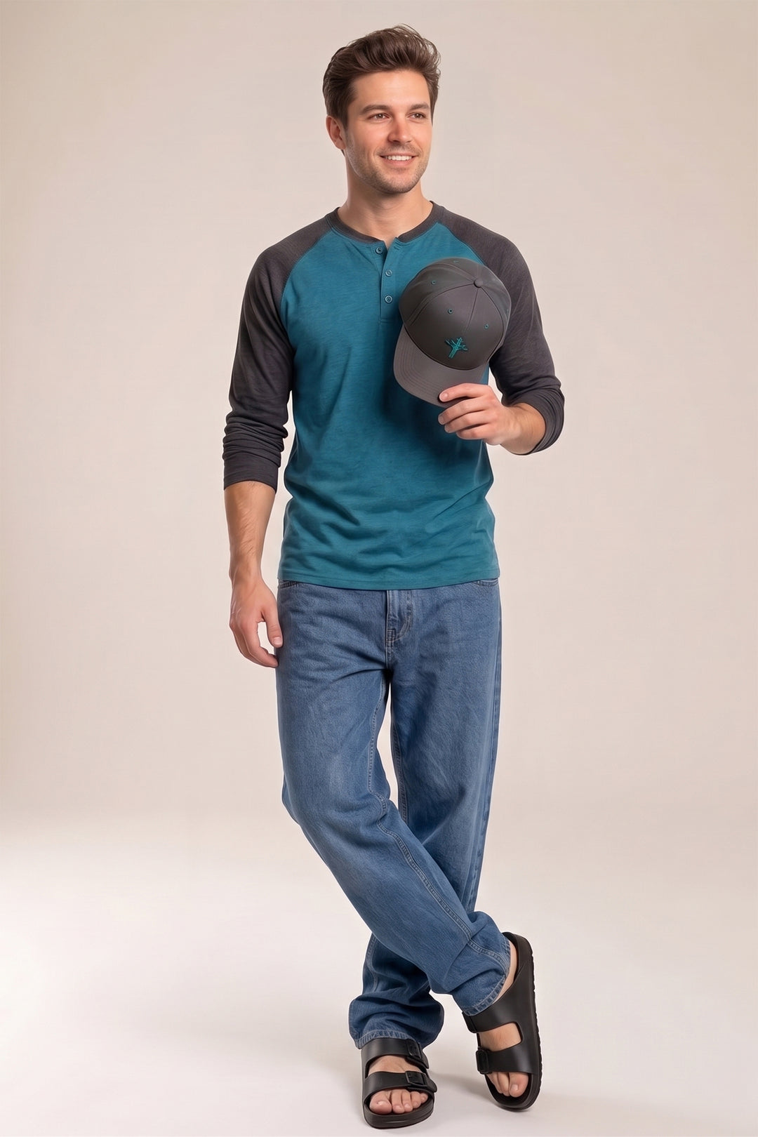 Raglan Color Blocked Henley T-Shirt