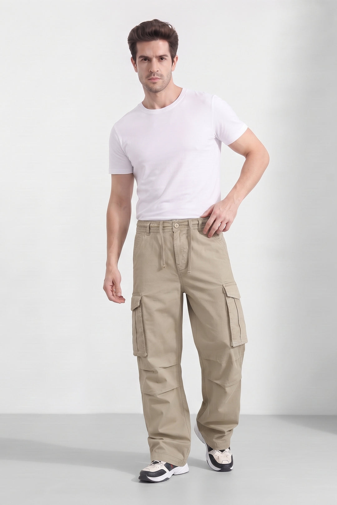 Beige 6 Pocket Tactical Cargo Pants Comfortable Casual Trousers