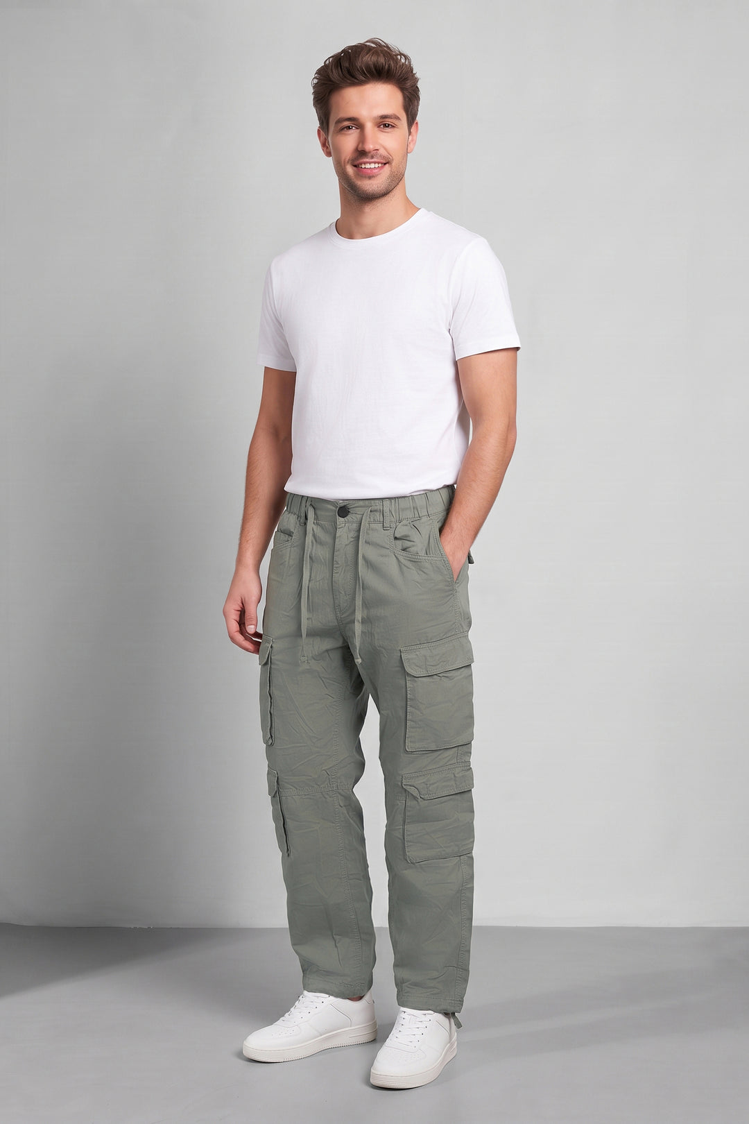 Light Green Multi Mens 8 Pocket Cargo Pants