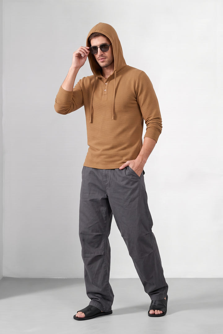 Golden Waffle Placket Hooded T-Shirt