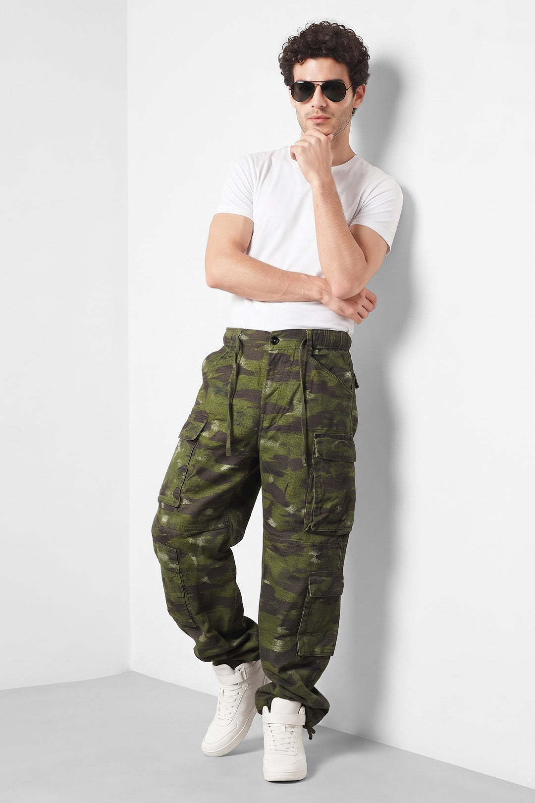 Green Camouflage Multi-Pocket Utility Cargo Trousers