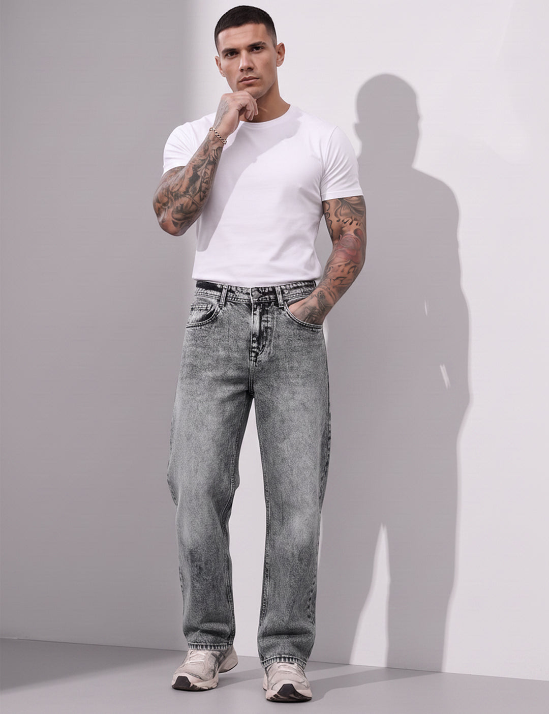 Grey Color Regular Fit Denim Pant