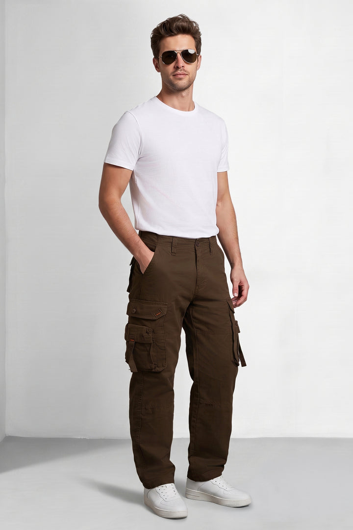 Brown 6 Pocket Tactical Cargo Pants Comfortable Casual Trousers