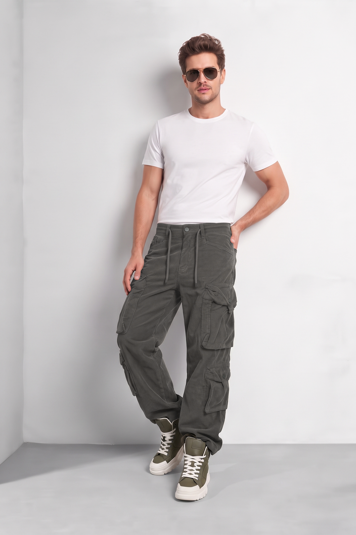 S Grey Men 8 Multi Pocket Cotton Codrouy Cargos