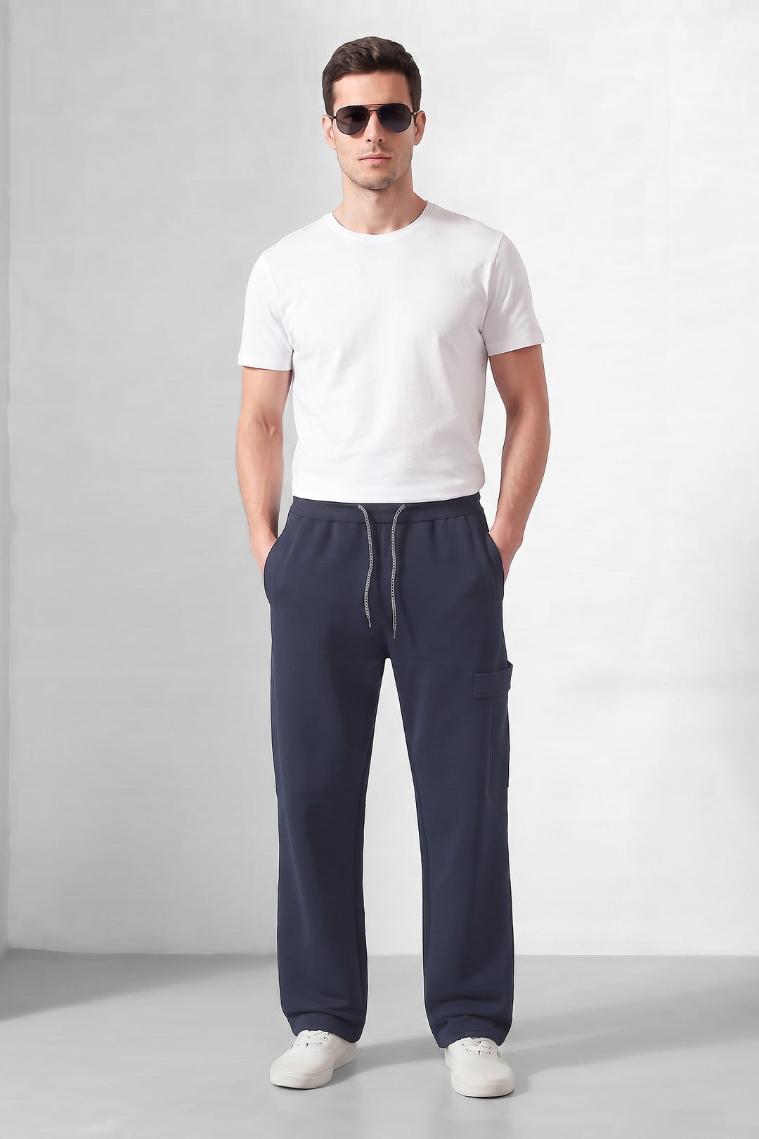 Navy Blue Men's Minimalist Street Style Track Pants