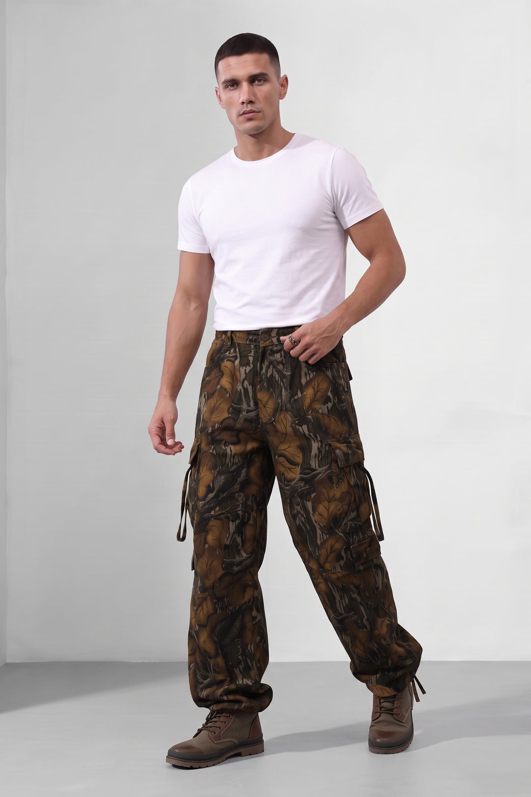 Multicolor Men Camouflage Print 8 Multi Pocket Cargo Trousers
