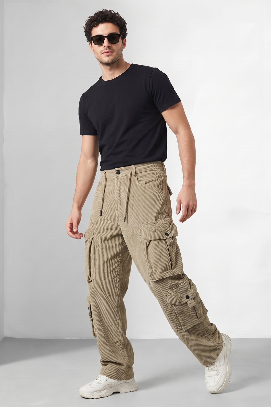 Beige Coudroy 8-Pocket Cargo Tactical Trousers