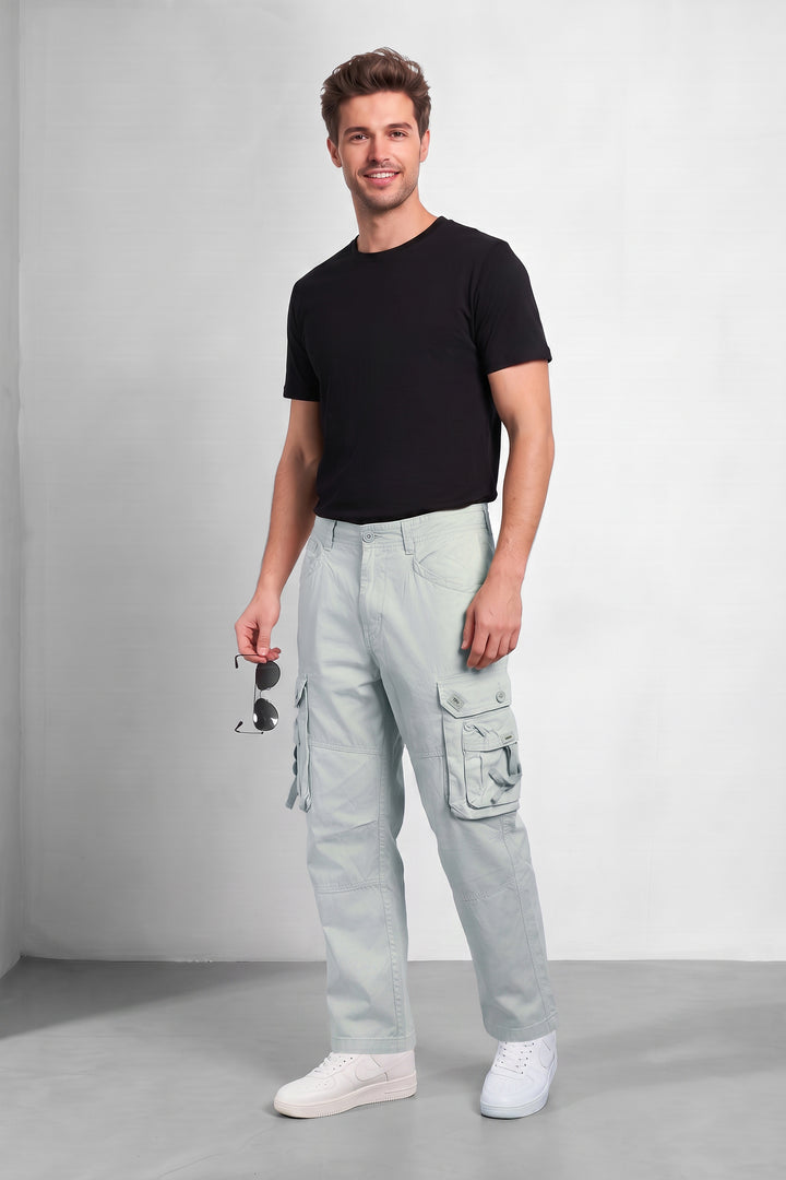 Cream 6 Pocket Tactical Cargo Pants Comfortable Casual Trousers