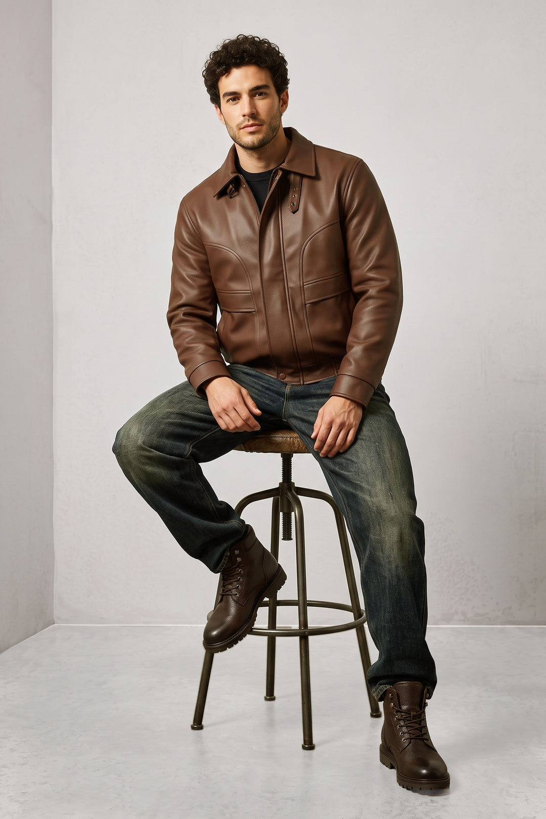 Dark Brown Fuax Leather Heavy Winter Jacket