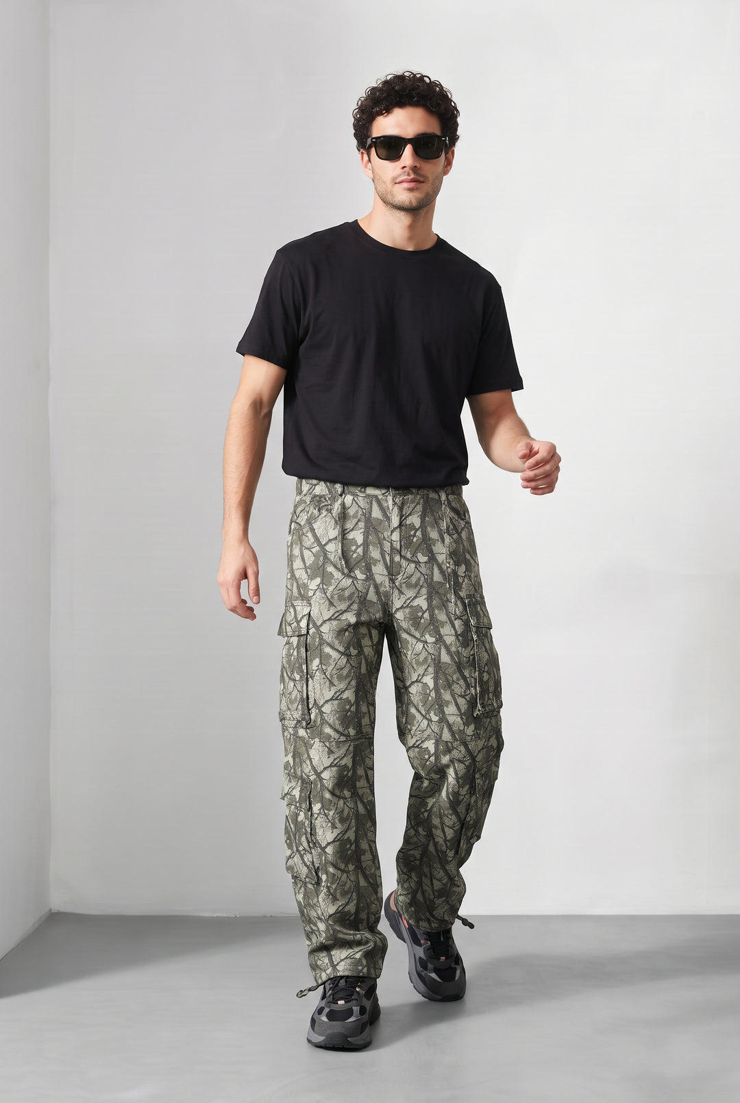 Grey Woodland Camouflage 8-Pocket Cargo Trousers