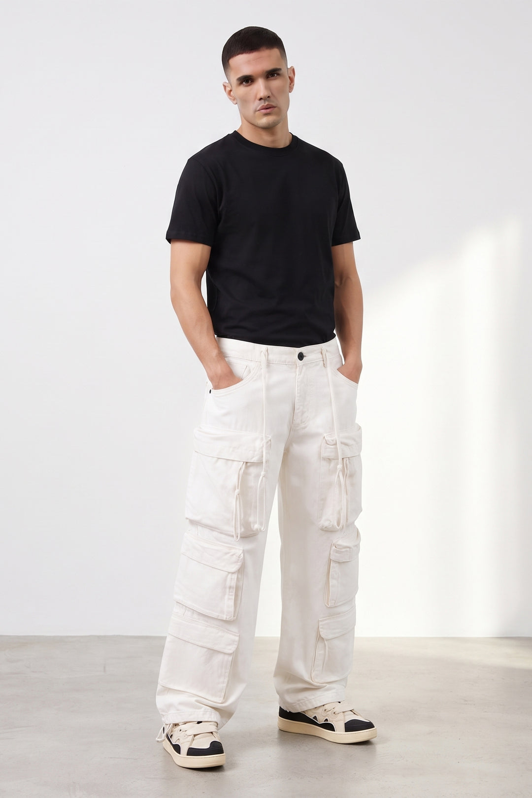 White 10 Pocket Cotton Cargo Pant