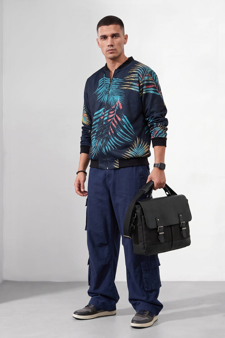 Black Leaf Digital Printed Bomber Jacket