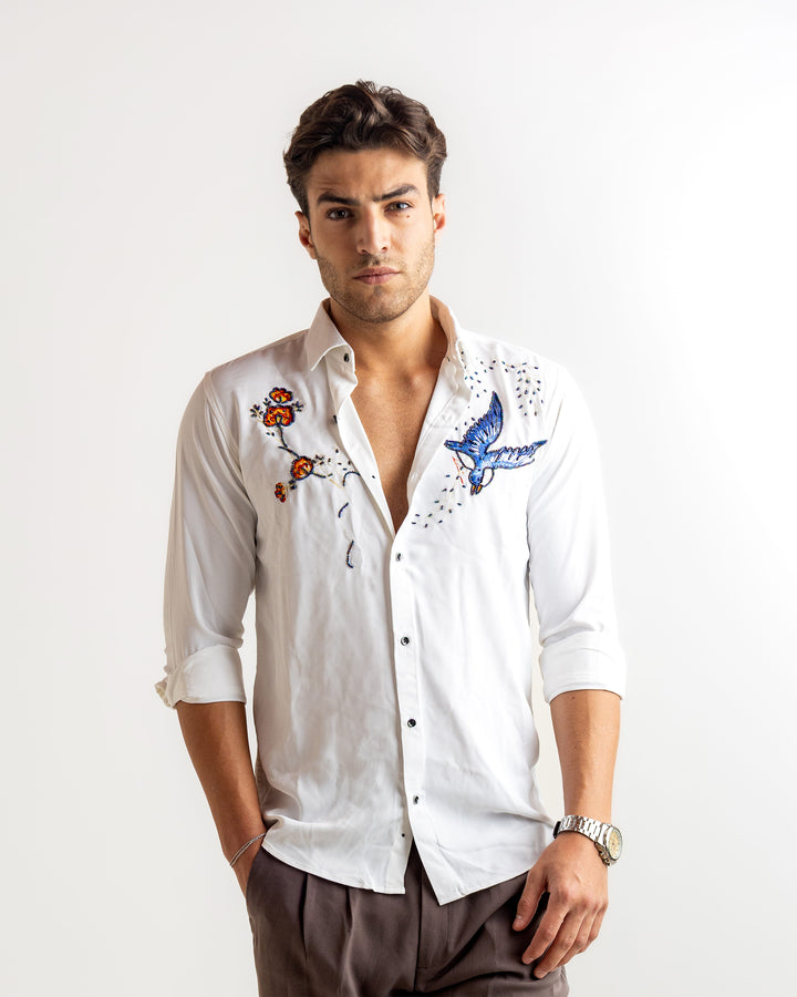 White Raven Embellished Shirt
