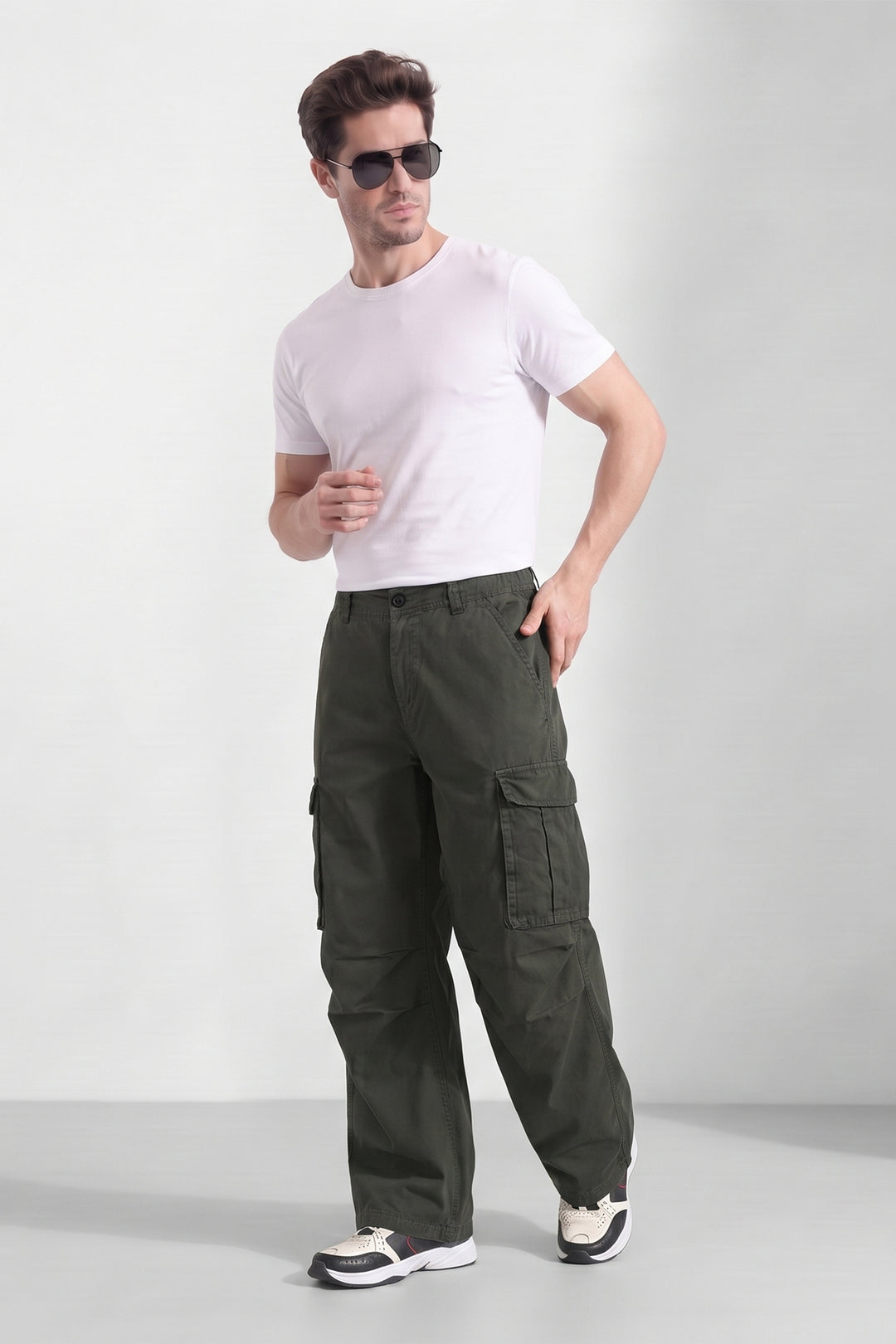 Green 6 Pocket Tactical Cargo Pants Comfortable Casual Trousers