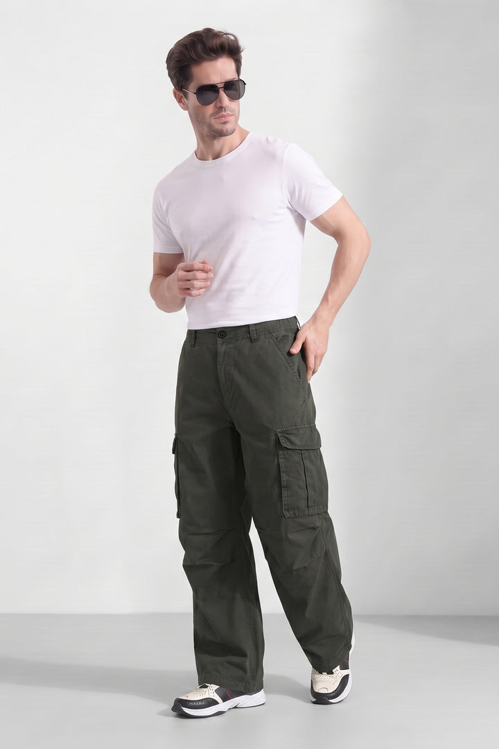 Green 6 Pocket Tactical Cargo Pants Comfortable Casual Trousers