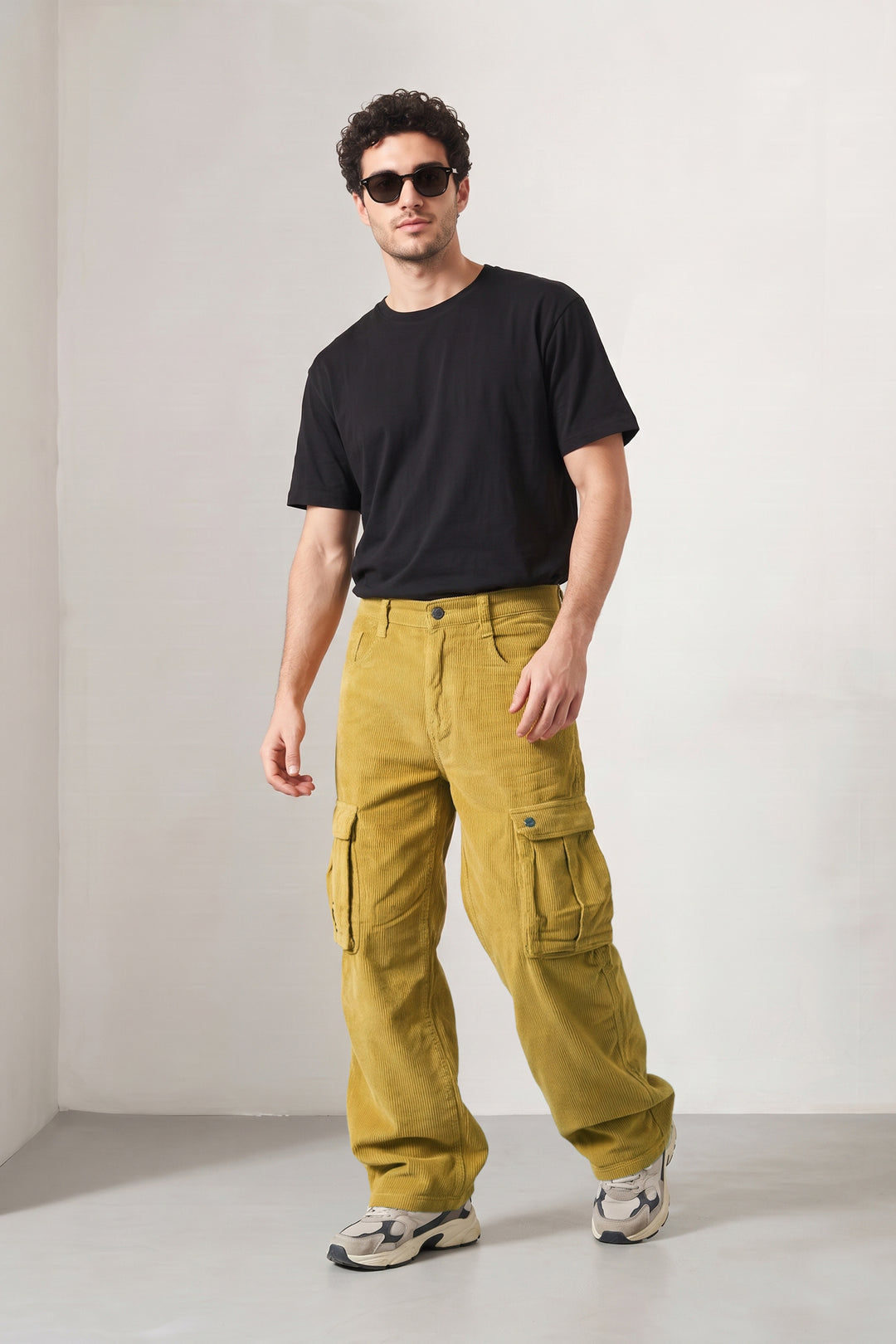 Yellow Premium Corduroy 6-Pocket Cargo Trousers