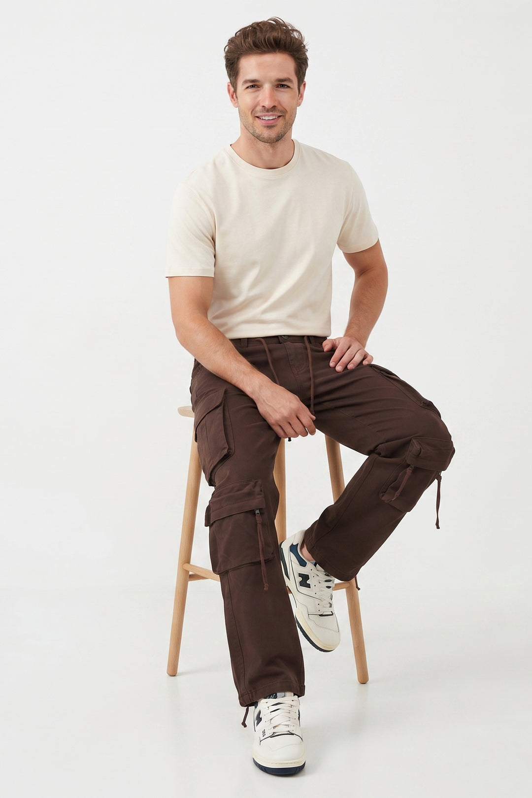 Gritstones Men's Brown Utility 10 Pocket Cargo Pants