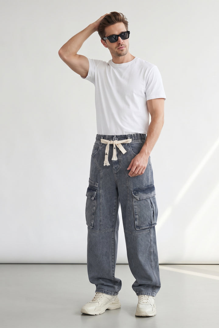 Blue Utility 6 Pocket Cargo Pants