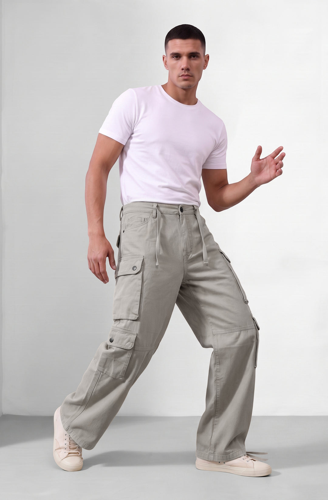 Light Grey 8 Pocket Cotton Cargo Pant