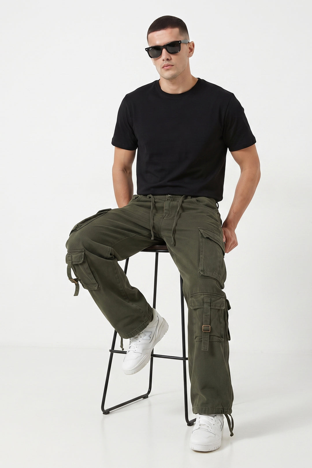 Gritstones Men's Green Utility 10 Pocket Cargo Pants