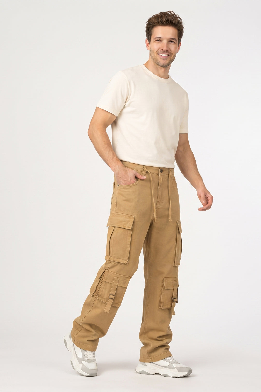 Gritstones Men's Yellow Utility 10 Pocket Cargo Pants